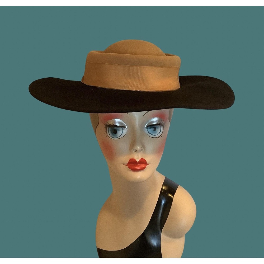 Mr John Womens 100% Wool Hat Black & Tan Vintage Hat Business High Society Hat